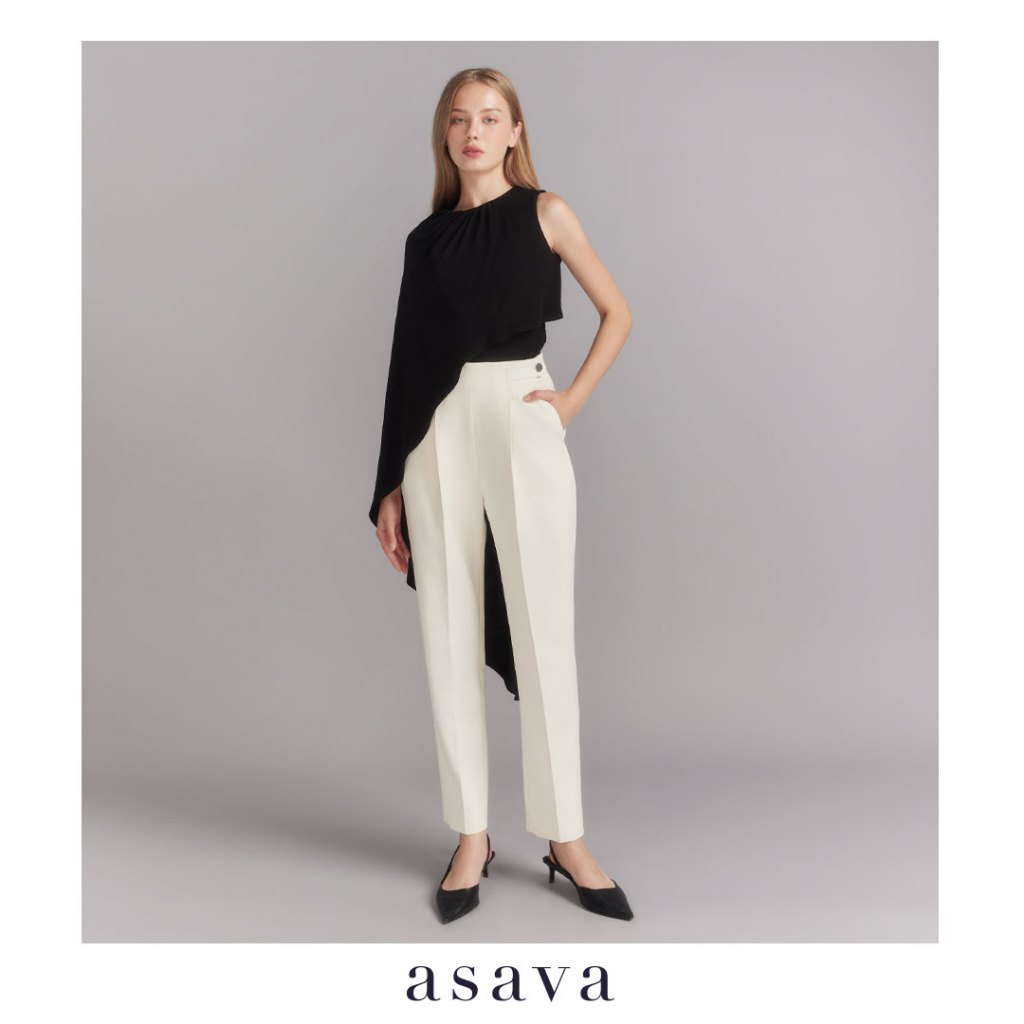 [asava aw23] Rosette High Waisted Tapered Pants กางเกงผู้หญิง ขายาว ทรงสอบ เอวสูง กระเป๋าข้าง แต่งดีเทลอินธนูทั้งสองข้าง