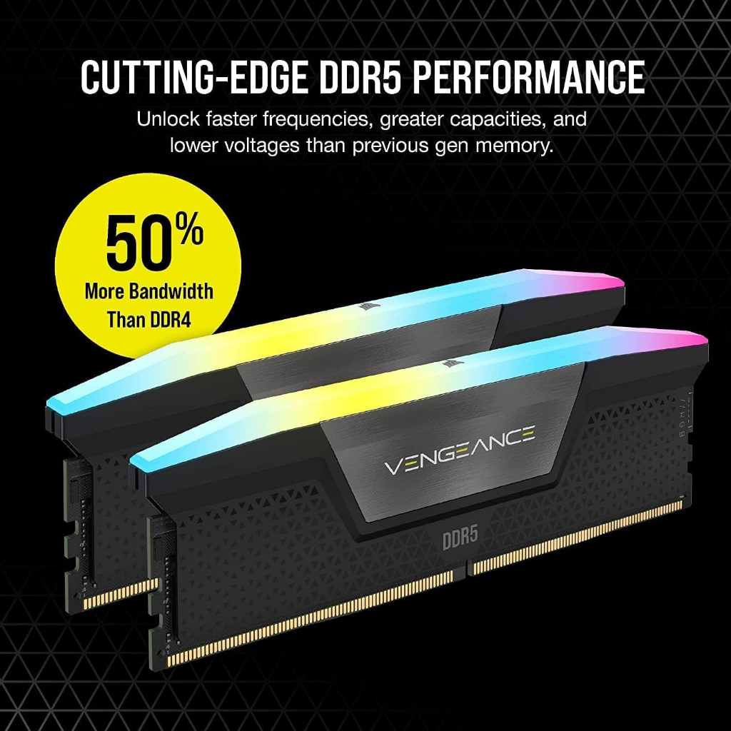 32GB (16GBX2) DDR5 6000MHz RAM (แรมพีซี) CORSAIR VENGEANCE RGB BLACK (CMH32GX5M2E6000C36)