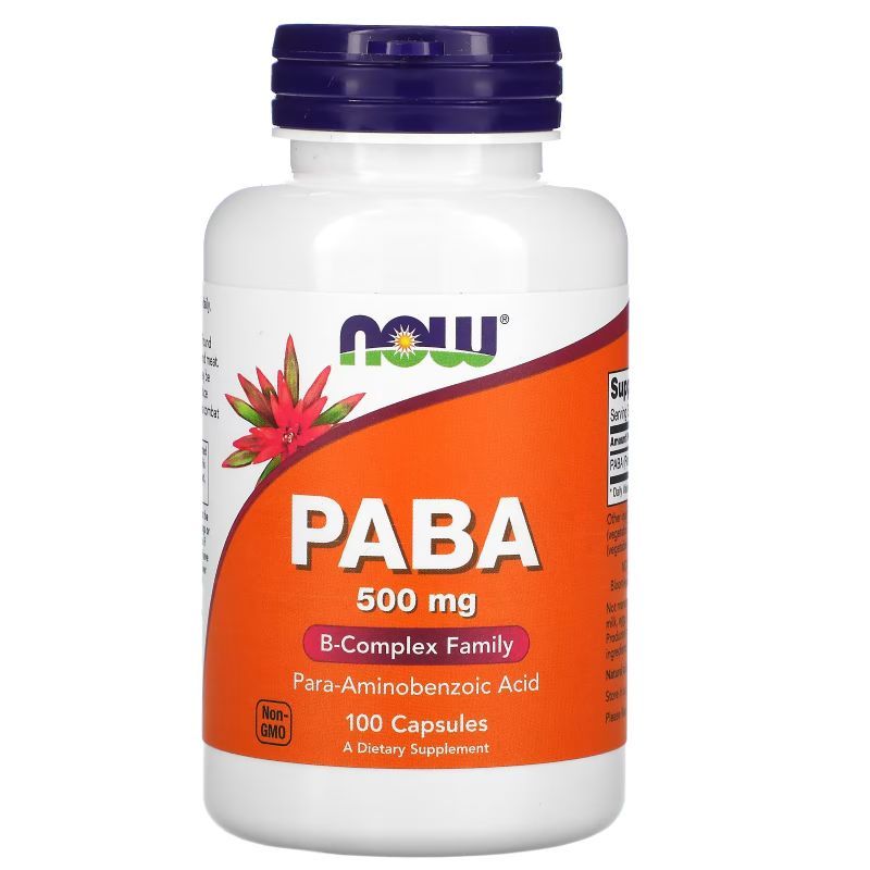 วิตามินพาบา NOW Foods, PABA, 500 mg, 100 Capsules