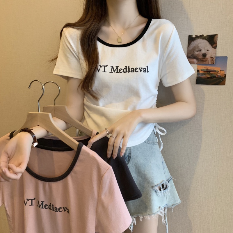 เสื้อครอปแขนสั้นสาวอวบสีทูโทน ที่กําลังฮิต oversize เสื้อผ้าแฟชั่นมาใหม่ เสื้อยืดสลิมฟิตสวยๆผู้หญิงสไตล์เกาหลีน่ารัก 3XL