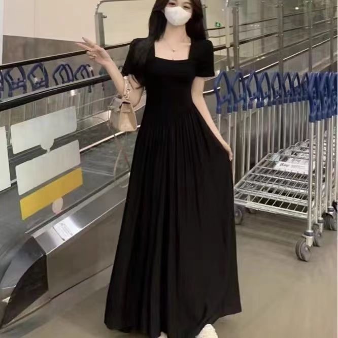 🌙ชุดเดรส,🌙ฤดูร้อน 2024ใหม่ Hepburn สไตล์แขนสั้นบางชุดผู้หญิงการออกแบบระดับไฮเอนด์ความรู้สึกเอว A-line กระโปรงยาว - รูปที่ 6