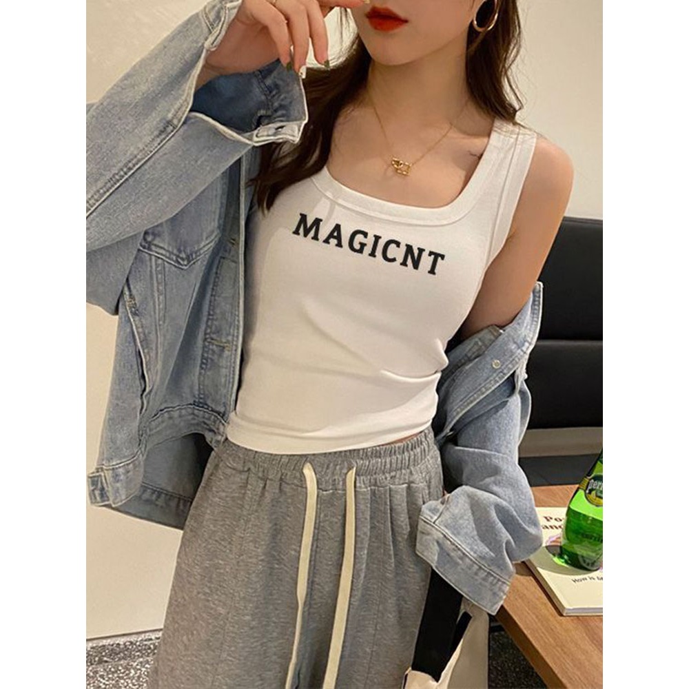 Dahong 2640 เสื้อกล้ามสายเดี่ยว แนว y2k เสื้อกล้ามครอปมาใหม่ เข้ารูป