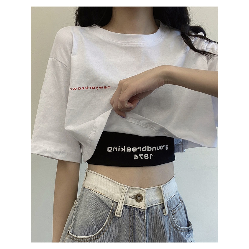 วันพีซ/สองชิ้นชุดกระบังลมเปลือยเสื้อสั้นฤดูร้อน 2020 ใหม่สไตล์เกาหลีหลวมเสื้อผ้าเอวสูงเสื้อยืด