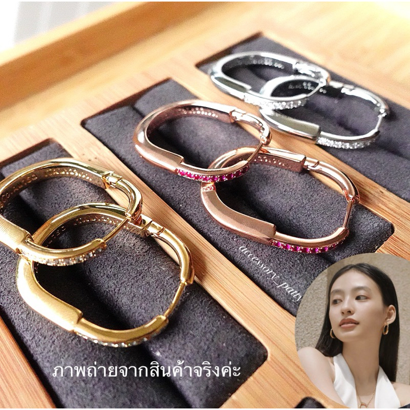 ✨New ต่างหูห่วงฝังเพชรหรูหราใส่สวยluxury ค่ะ รุ่นTif-10 งานมี3สีค่ะ ขนาด2.7x3.5cm ค่ะ✨