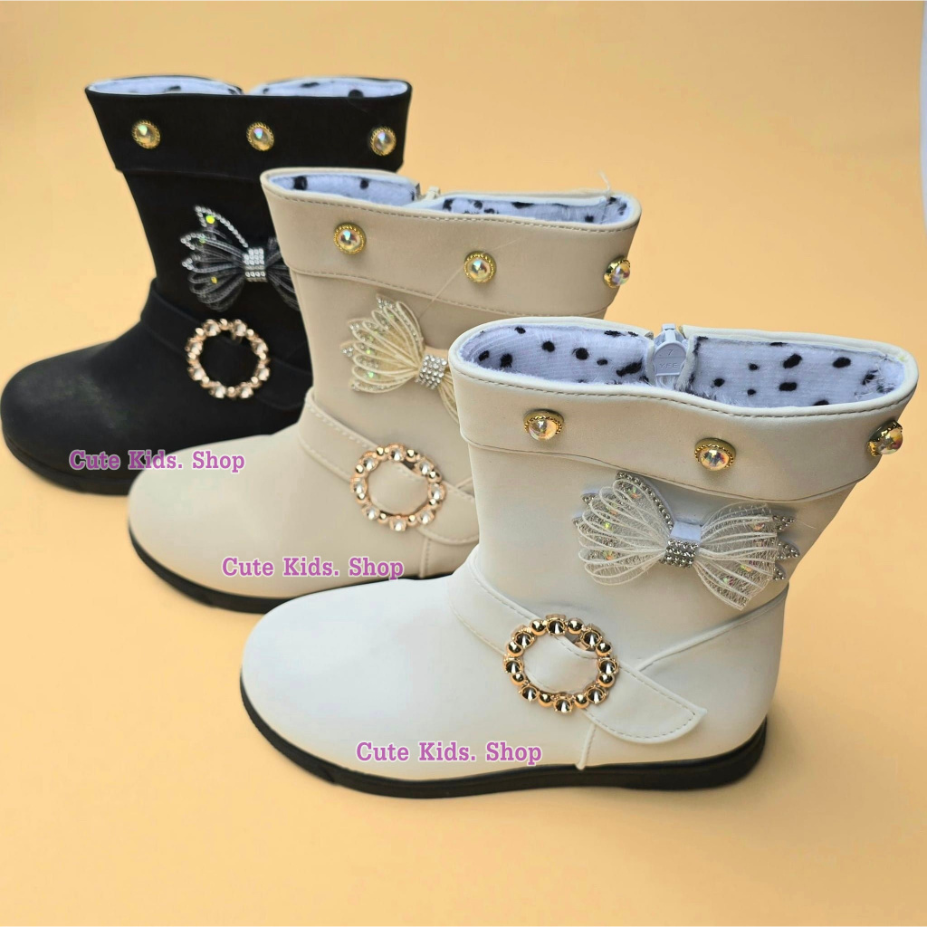 Good 5186รองเท้าบูทใส่เดินดัมเมเยอร์เดินพาเรดเด็กผู้หญิง หนัง PU เคลือบกลิตเตอร์