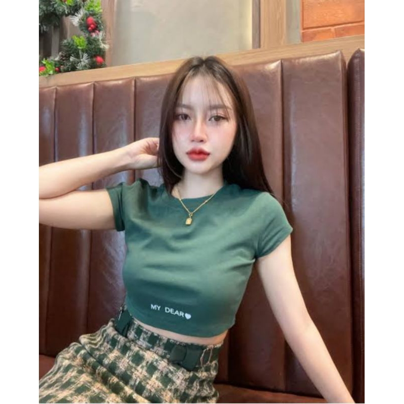 (2xl) พร้อมส่ง🌷 ชุดเซท 2 ชิ้น เสื้อ(ผ้าคอตตอน)กับกระโปรงผ้าทวิตสีเขียว งานป้าย SN Brand แท้ มือ1 ป้า