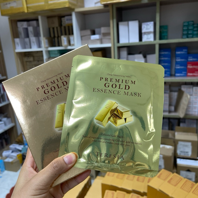 สินค้าเกาหลี Teresia Premium Gold Essence Mask แผ่นมาร์สสารสกัดทองคำ 10 ppb