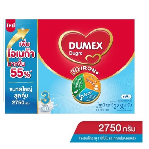 @@@ล๊อตใหม่เข้าแล้วครับ@@@ราคาส่ง Dumex ดูโกร สูตร 3 ขนาด 2,750 กรัม (550g x 5 ถุง)