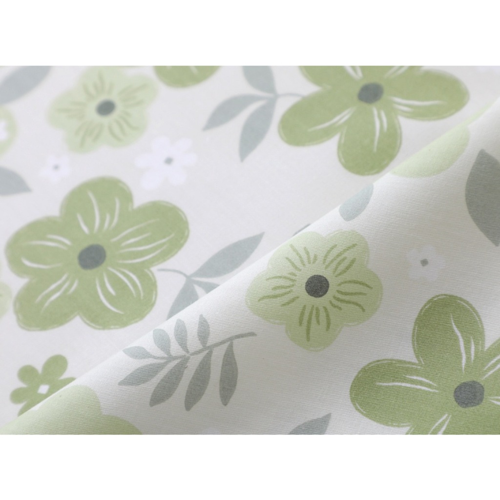 คอตตอนทวิล ผ้าหน้ากว้าง 1.6 เมตร ลาย ดอกเขียวพื้นขาว