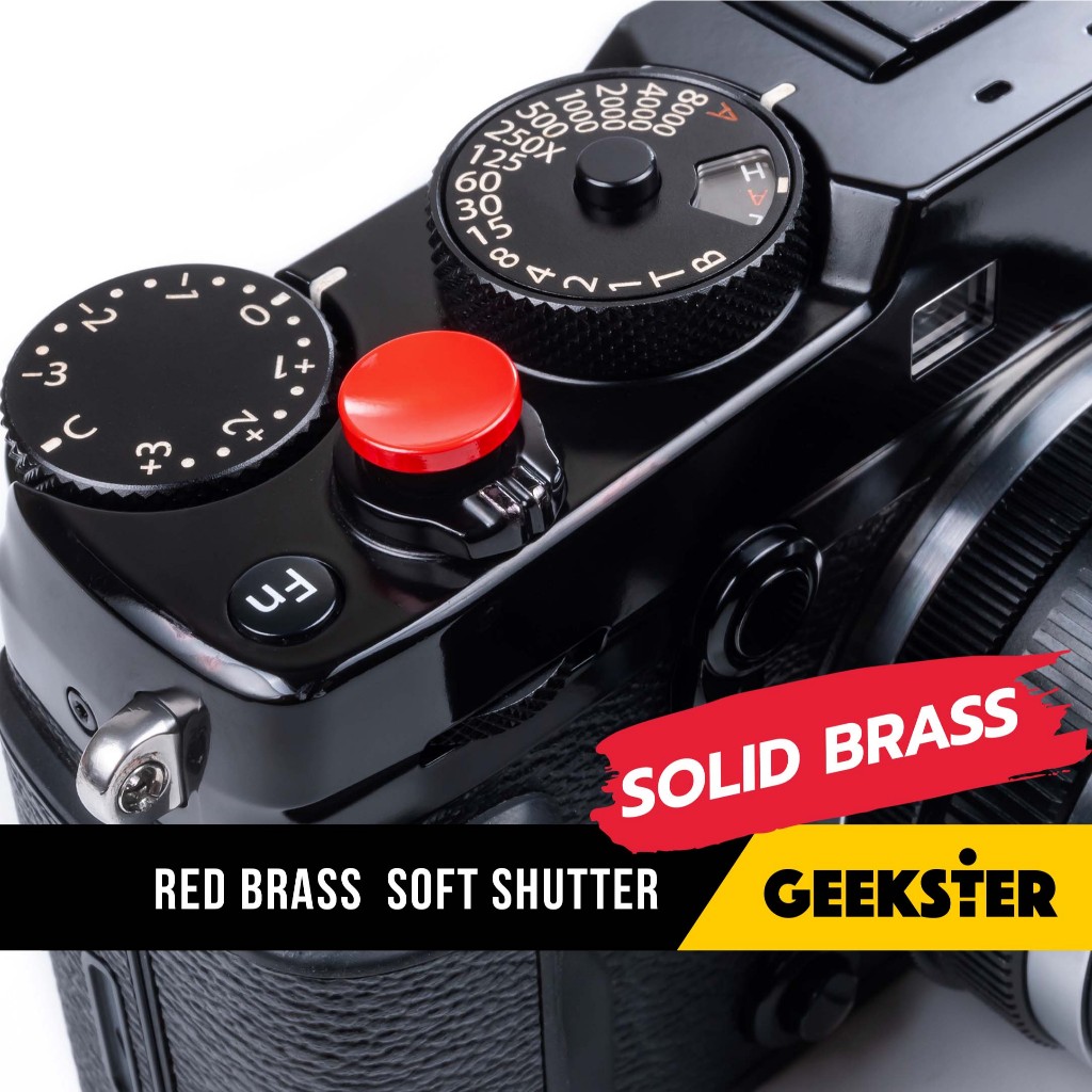 ปุ่ม Soft Shutter แบบเว้า สีแดง สด ขอบเรียบ ทองเหลือง แท้ ( Brass Soft Release Button / Concave / Leica ปุ่มชัตเตอร์ )