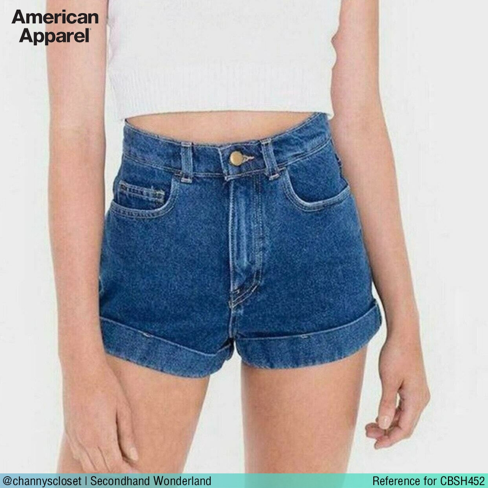 💖USED American Apparel - Blue Rolled Up Denim Shorts | กางเกงยีนส์ขาสั้นสีน้ำเงิน เอวสูง กางเกงขาสั้