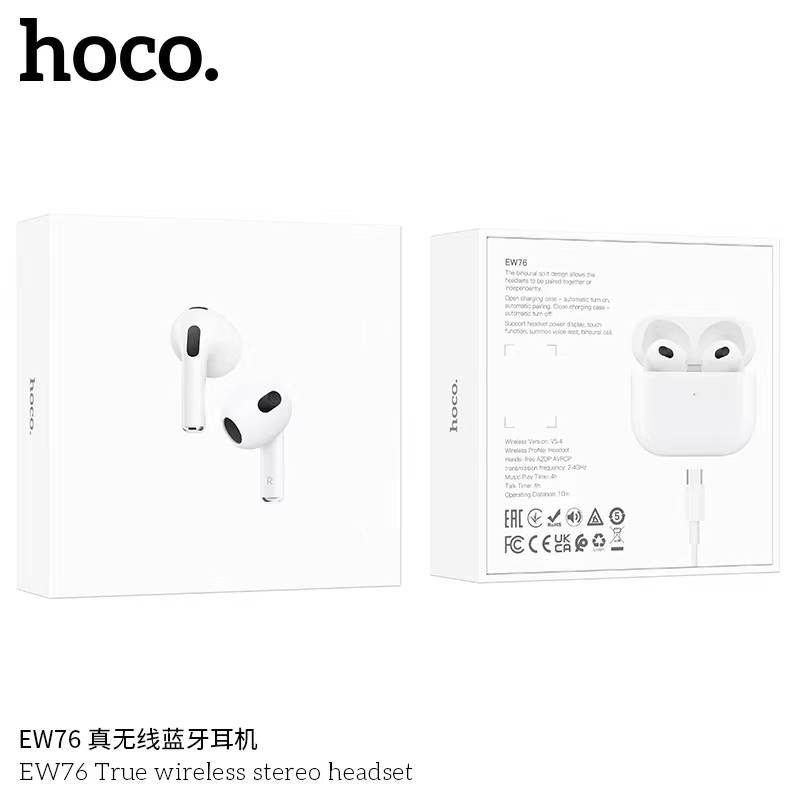 Hoco EW76 TWS ชุดหูฟังชุดหูฟังบลูทูธไร้สาย True Bluetooth 5.4 หูฟังพร้อมไมโครโฟนแฮนด์ฟรีกึ่งอินเอียร์