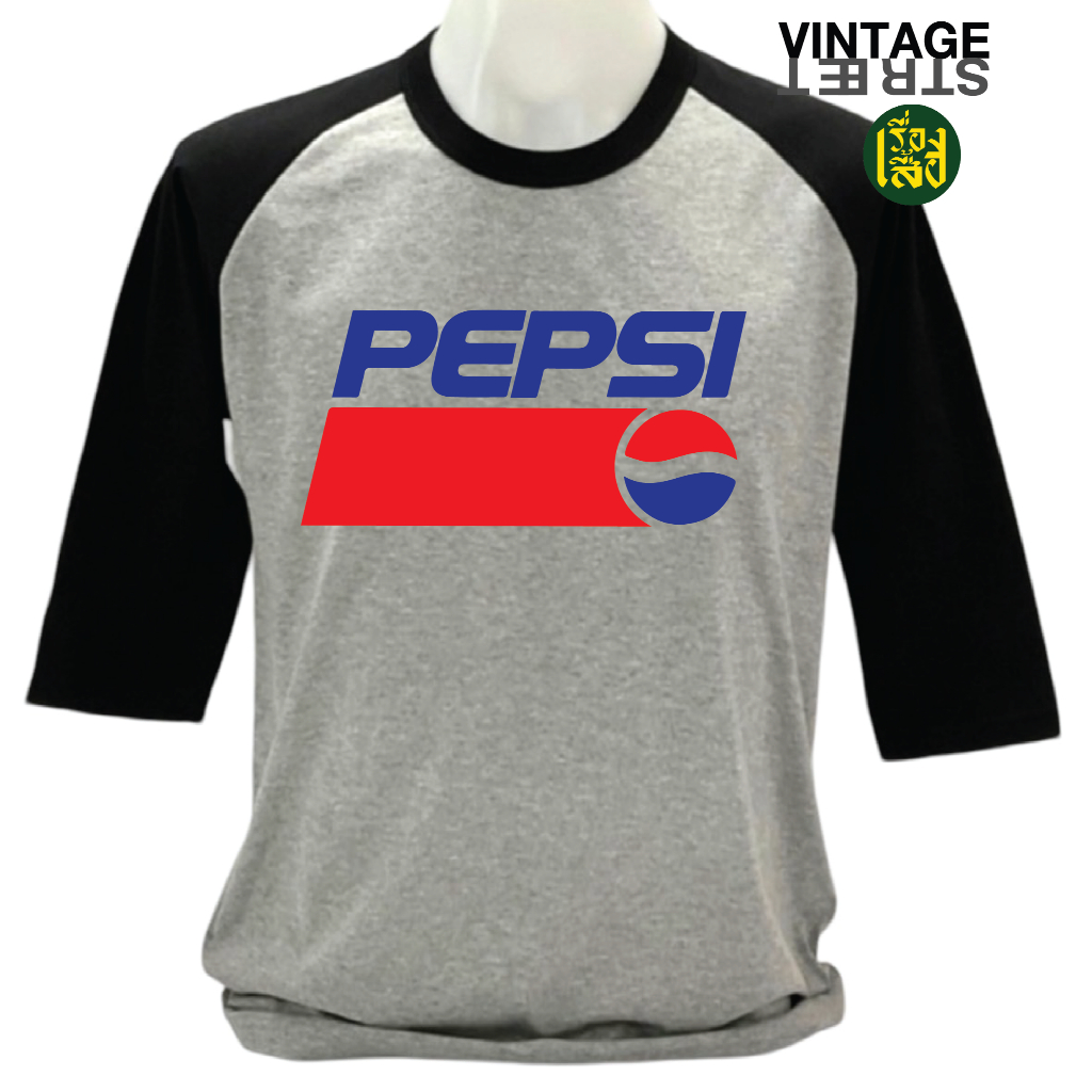 เรื่องเสื้อ เสื้อไหลืสโลปสกรีนลายPEPSI วินเทจแขนสามส่วน ผ้าCOTTON100%