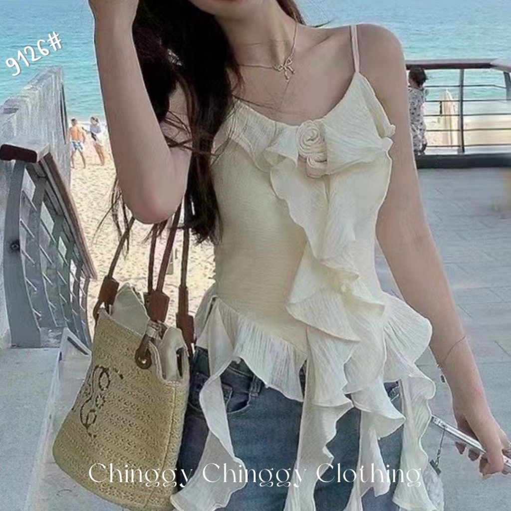 [ Chinggy ] 9126#  เสื้อผ้าแฟชั่น สายเดี่ยวปรับระดับความยาวสั้นได้