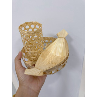 ชุดจัดเบรค 3 ชิ้น (ถาดรอง6นิ้ว,แก้ว,เรือ) #ขนมไทย