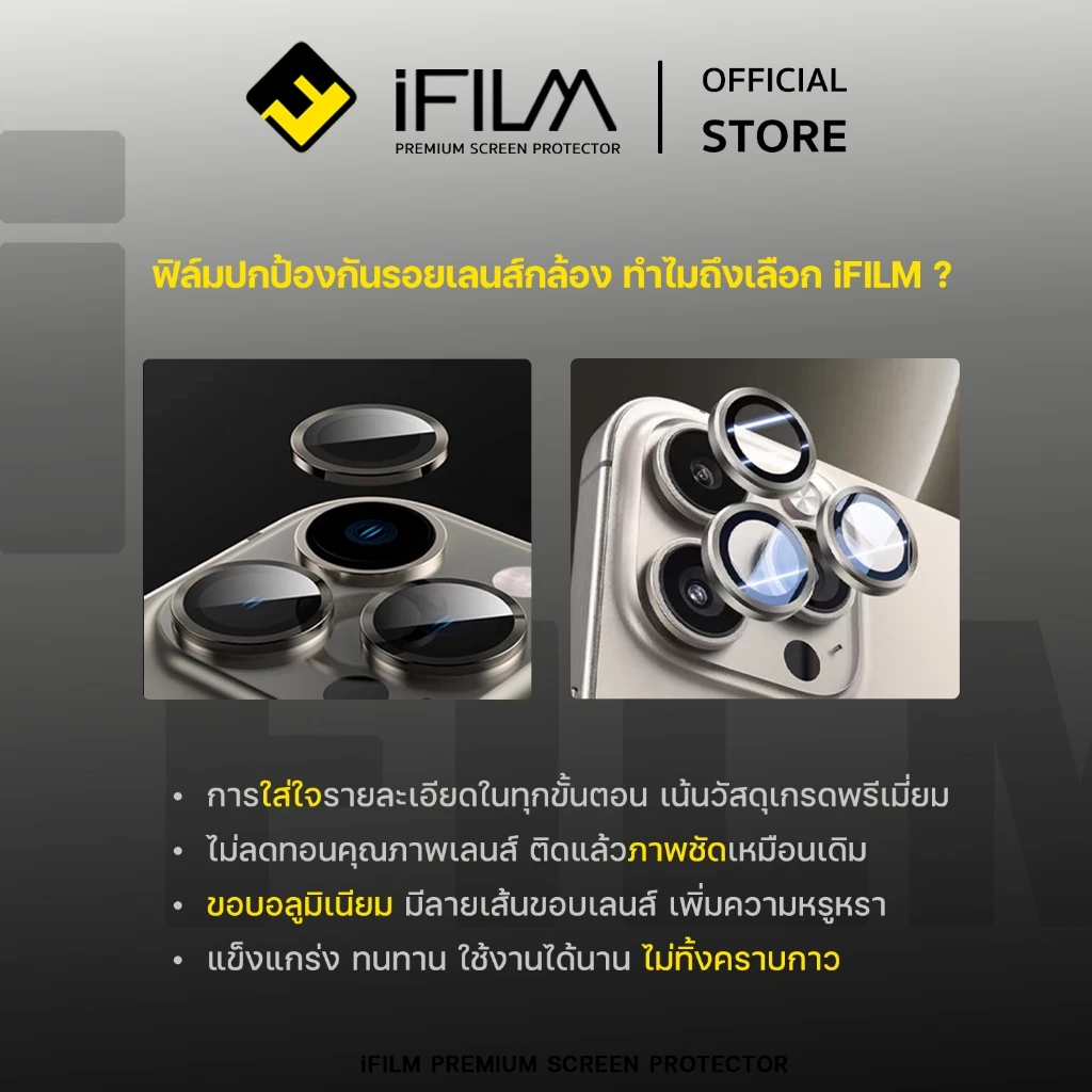 iFilm ฟิล์ม เลนส์กล้อง วงสีๆ For iPhone 16 Pro Max 16Plus 16e iPhone15 ProMax 15Plus FilmLens ฟิล์มกระจก ไอโฟน ไทเทเนียม thumbnail 3