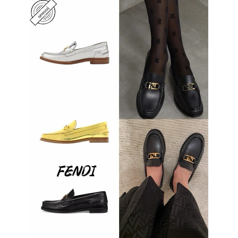 รองเท้าโลฟเฟอร์ลำลองแบบสวมหนังวัว FENDI O'Lock ของแท้