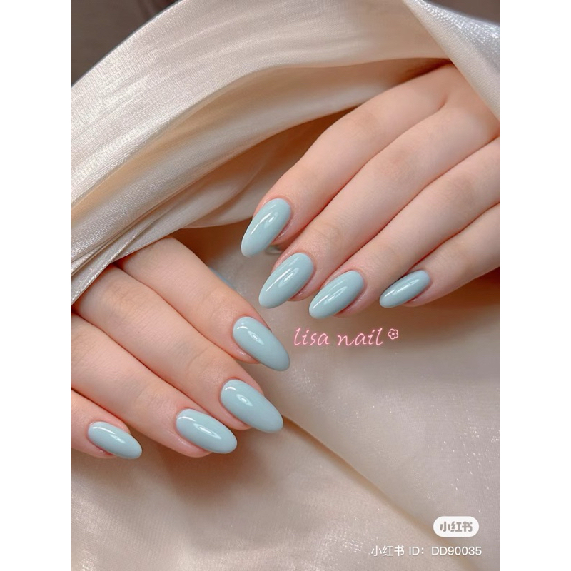 เล็บเจลสำเร็จรูป ทรงหยดน้ำสีฟ้าพาสเทลแถมกาวตะไบจ้า