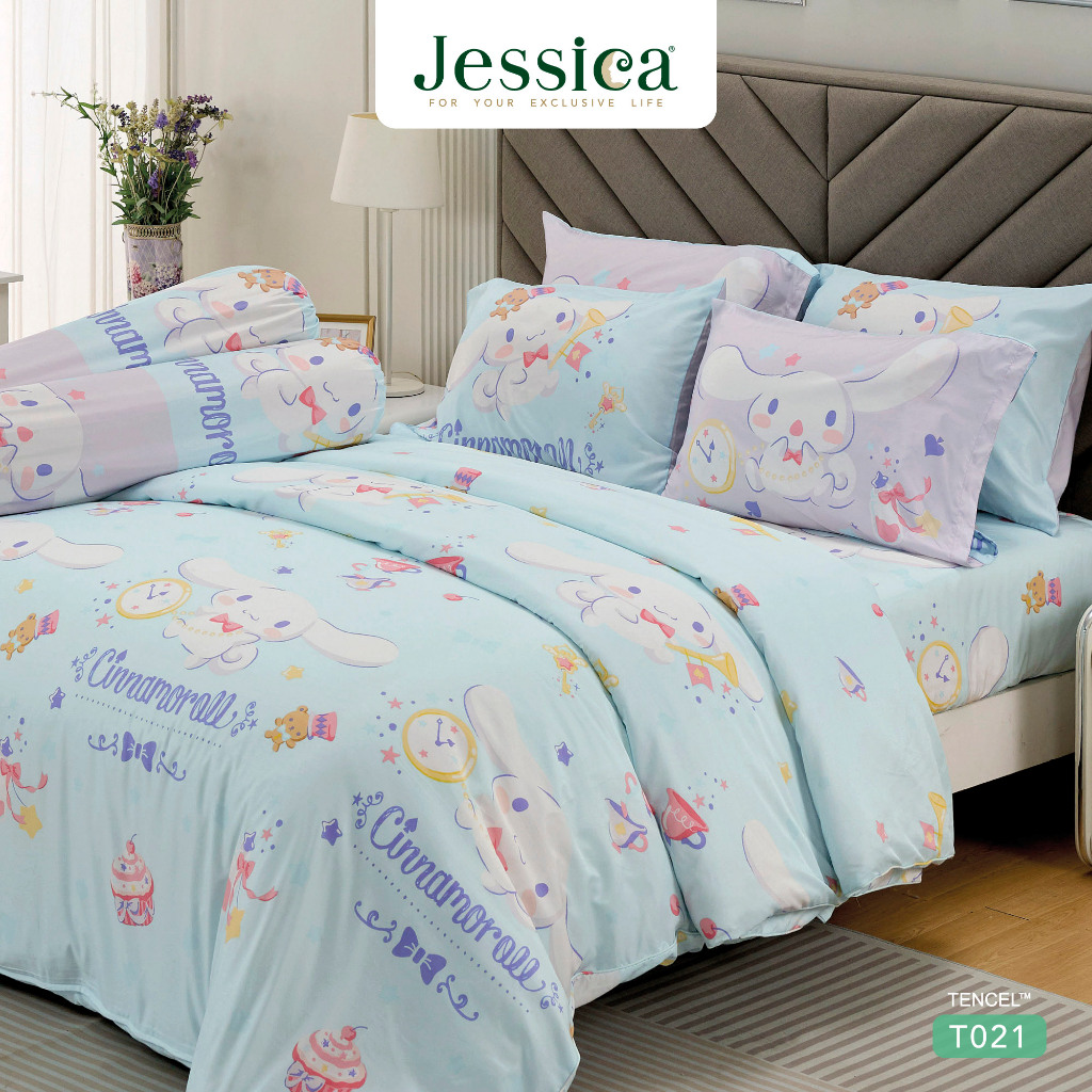 Jessica Tencel T021 Cinnamoroll Sanrio ชินนามอโรล เจสสิก้า ลายลิขสิทธิ์แท้ ชุดเครื่องนอน ผ้าปูที่นอน ผ้านวม
