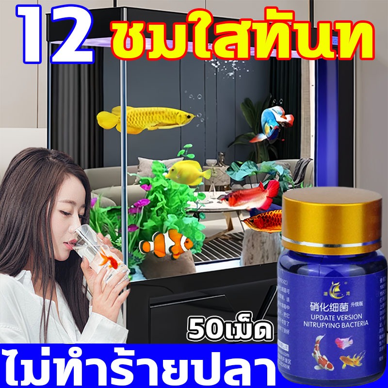 10ปีไม่เปลี่ยนน้ำ ปรับน้ําใส 1ขวด50เม็ด ย่อยขี้ปลา สลายสิ่งสกปรกใน 12 ชั่วโม ยาใส่ตู้ปลา ย่อยขี้ปลา