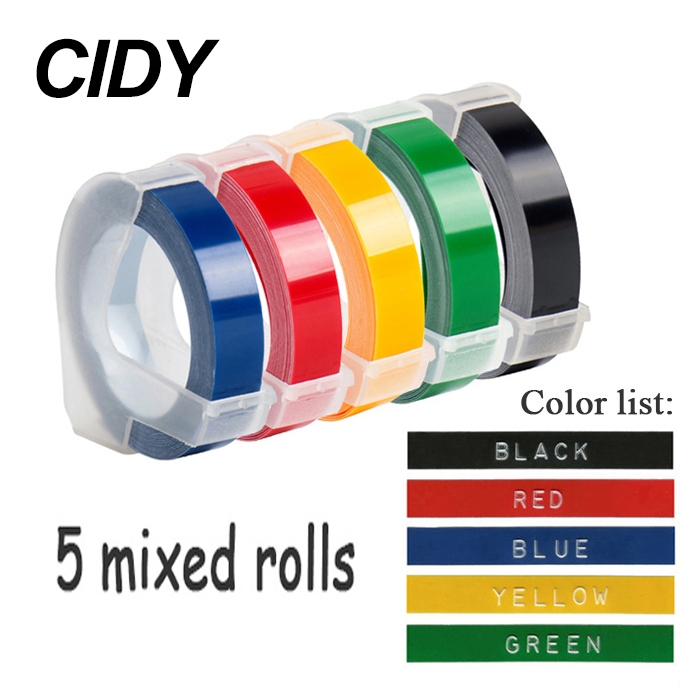 CIDY เทปรีฟิล 9 มม. x 3 ม. เทปปั๊มตัวอักษรนูน สําหรับ MOTEX / DYMO / CIDY Label Makers / Writer / Ty