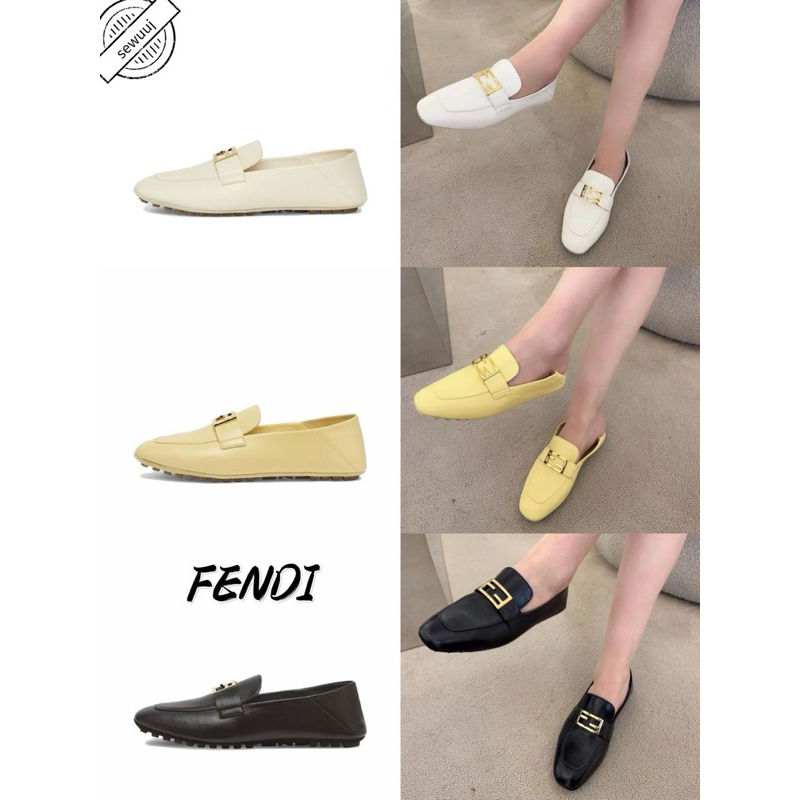 รองเท้าโลฟเฟอร์เรียบง่ายหนังแท้ FENDI ของแท้