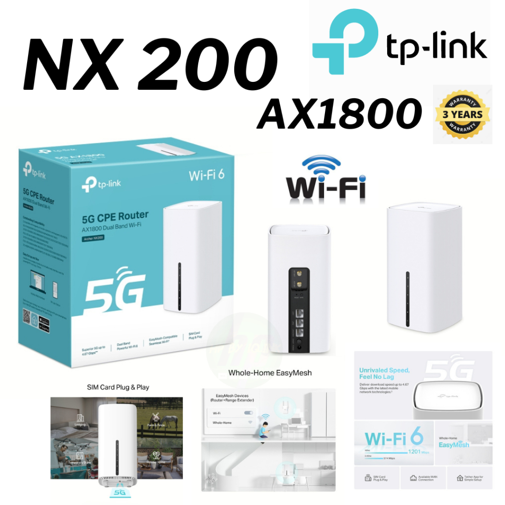 5G TP-LINK เร้าเตอร์ใส่ซิม (Archer NX200) 5G AX1800 Wireless Dual-Band Gigabit Router