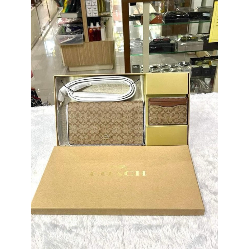 Set Coach Boxed Anna Foldover Clutch Crossbody And Card Case Set In Blocked Signature Canvas  🧧🧧4,99