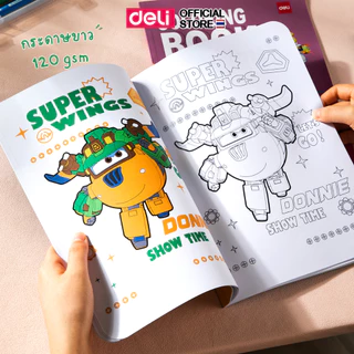 หนังสือภาพวาด Deli สมุดระบายสีเด็ก ลาย super wings A4 ฝึกพัฒนาการเด็ก ซุปเปอร์วิงส์ เครื่องเขียน สมุดวาดภาพ คละสี 1 เล่ม