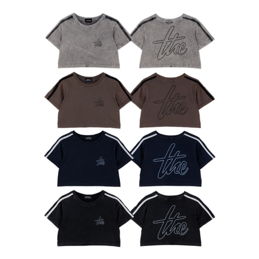 URTHE - เสื้อครอป ผ้าฟอก สกรีนลาย รุ่น SOFT ACID CROP