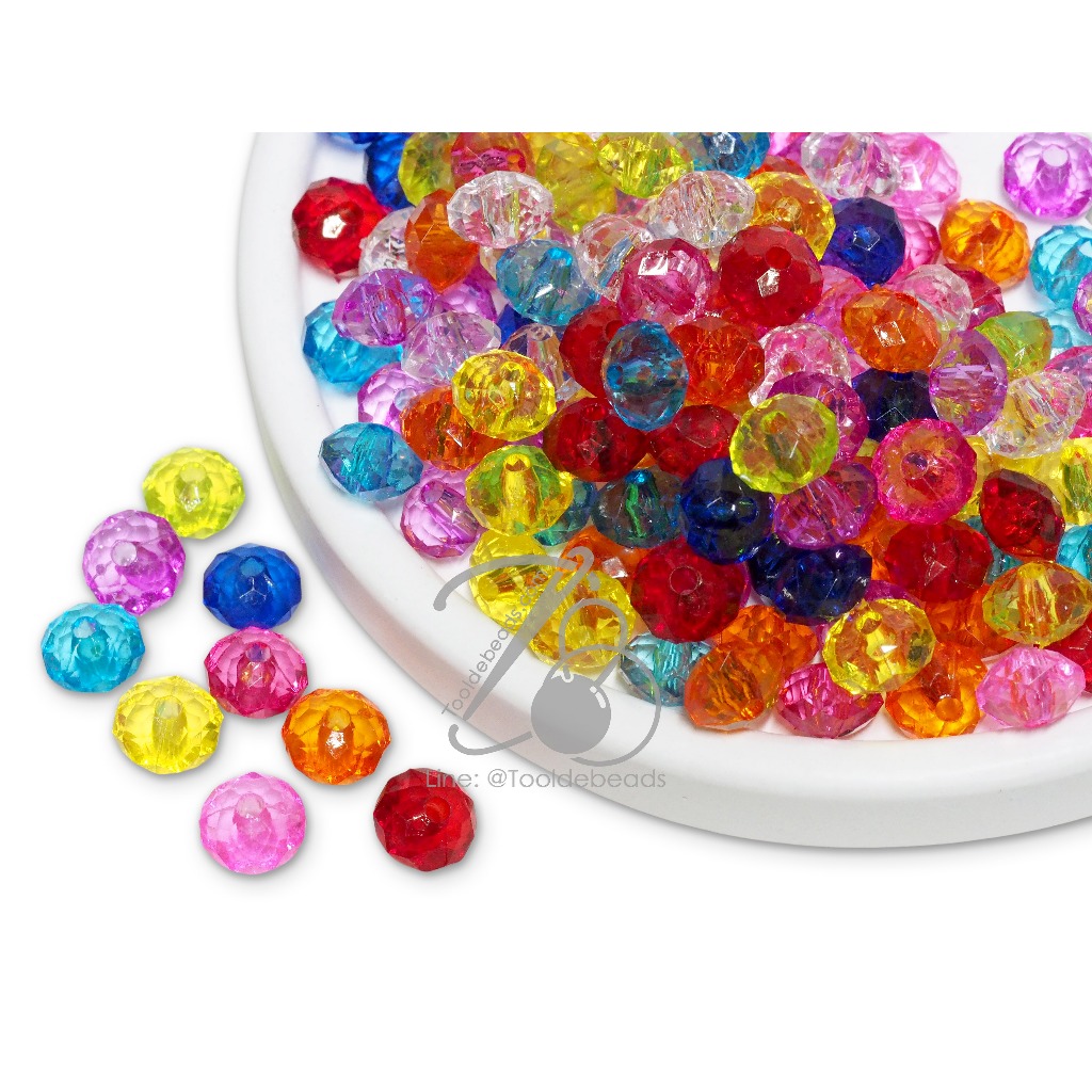 ลูกปัดอะคริลิค 8มม. ทรงซาลาเปาเจีย สีใส (100 กรัม)