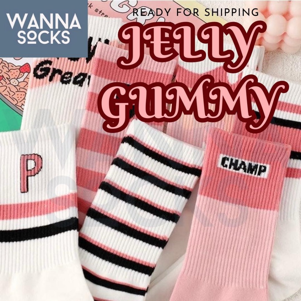 ส่งจากไทย!! ถุงเท้าน่ารัก JELLY GUMMY สีพาสเทล สไตล์เกาหลี ข้อกลาง ถุงเท้าแฟชั่น ทำจากผ้าฝ้าย A61