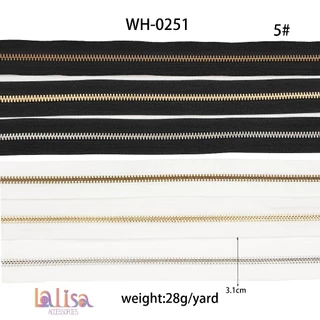 ซิปฟันโลหะไม่ขึ้นสนิม เส้นละ1 หลา(90 เซ็น)ไม่ตัดแบ่งแจ้งในแชท (Alloy)zipper(E-1-B,C,D,WH-0251)