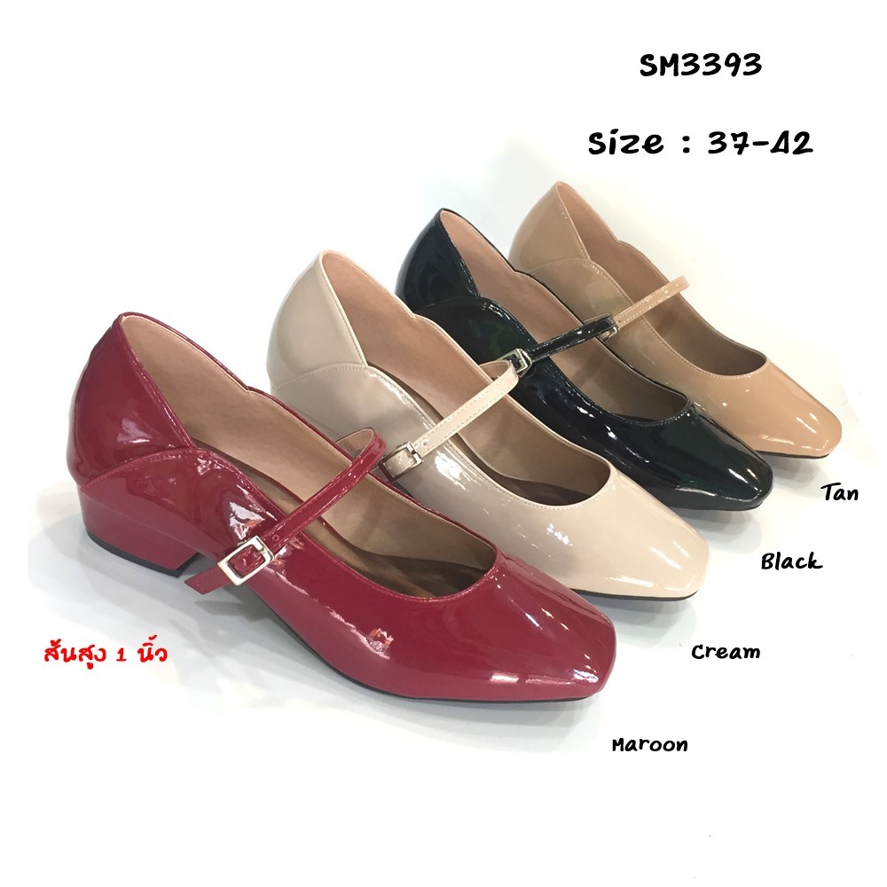 prettycomfort รองเท้าแมรี่เจน Mary Jane ผู้หญิง หนังแก้วทรงหัวตัด ส้นสูง1นิ้ว พี้นนิ่มใส่สบาย SM3393 ราคา ถูกที่สุด ดีลบีเคเค