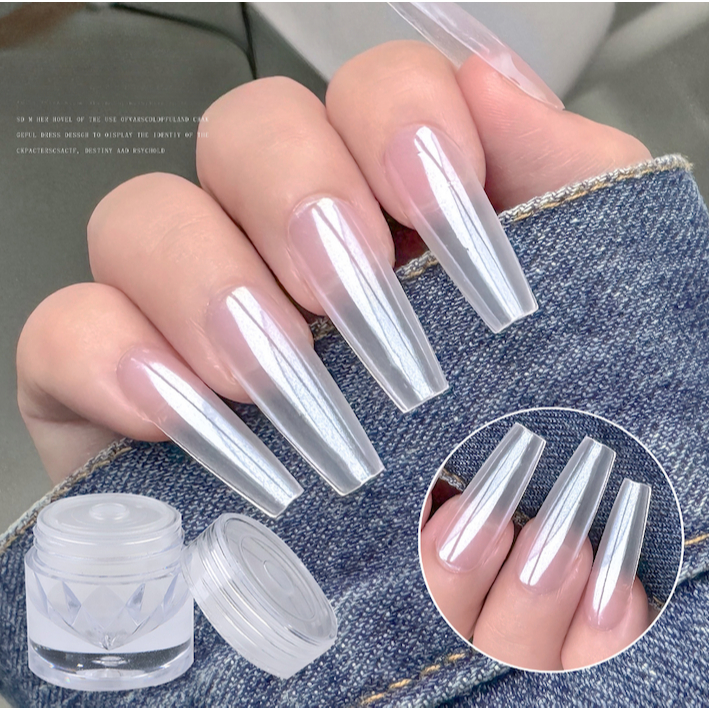 ผงขัดเล็บ รุ่น GLM  ผงขัด Aurora Powder ออโรร่าโทนขาว ผงเมอเมด