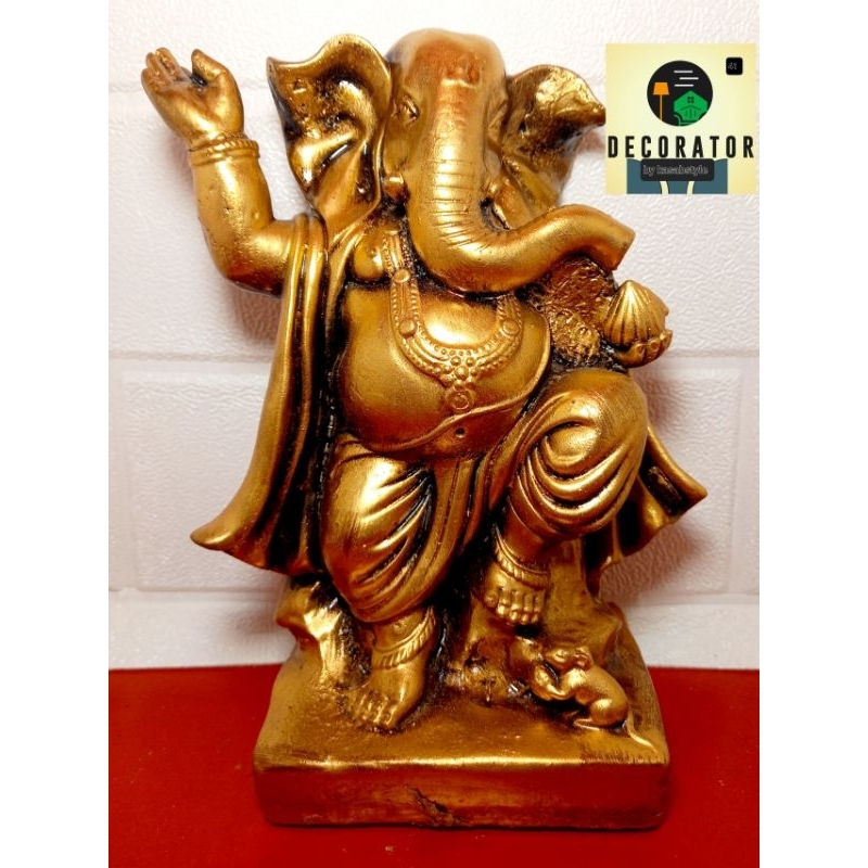 พระพิฆเนศปางลีลา(งานหล่อหินทราย)สีทองสไตล์งานสง่างามคลาสิกขนาด18*13cm