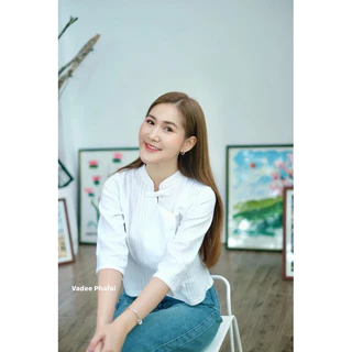 เสื้อผ้าฝ้ายคอจีน(แขนสามส่วน) ผ้าฝ้ายด๊อปบี้ เนื้อนุ่มใส่สบาย