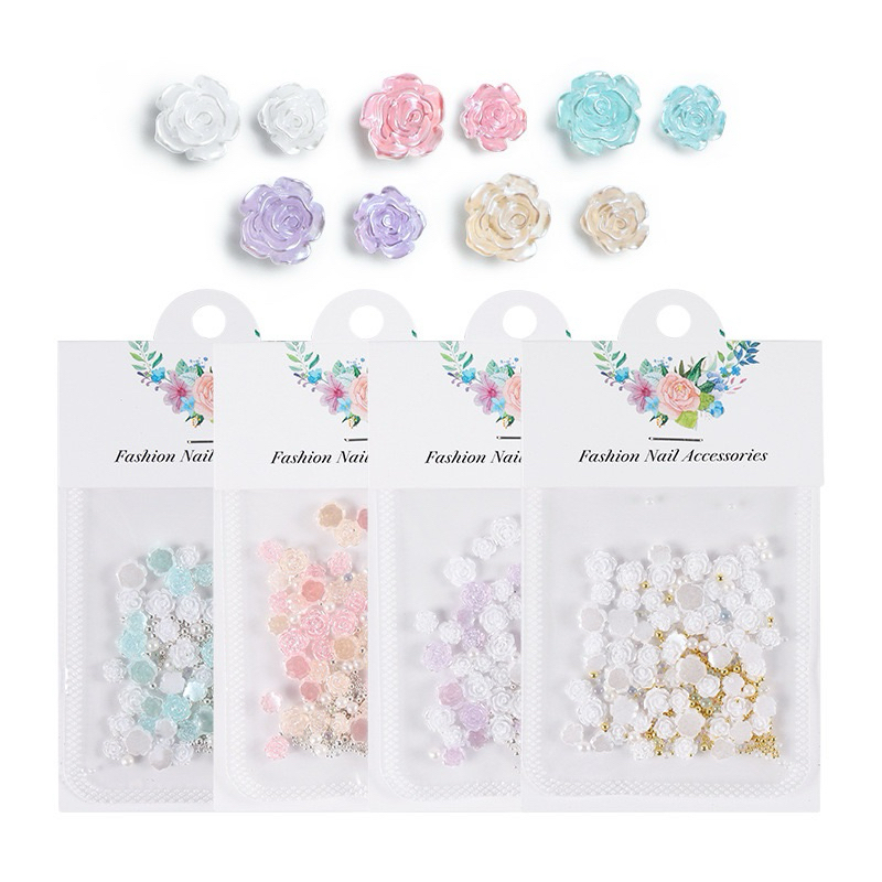 อะไหล่ดอกไม้ตกแต่งเล็บ 4 สีหวานสวยๆ50ชิ้น/แพค 🌈พร้อมส่งในไทย🌈