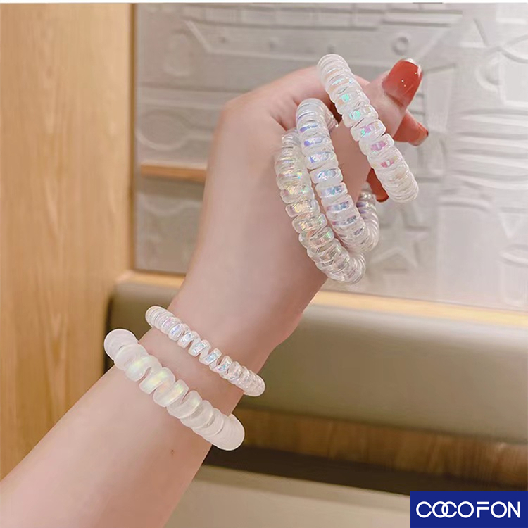 🔥พร้อมส่ง🔥 #CC58 Hair band ยางรัดผม แบบเกลียว เกาหลี สีมุกใส 1 เส้น
