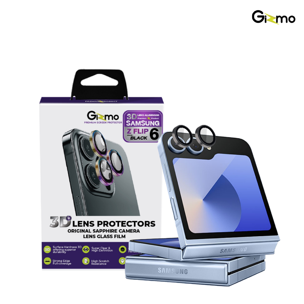 Gizmo รุ่น Z Flip 6 ฟิล์มกระจกกันเลนส์ ขอบอลูมิเนียม สีดำ สีเงิน รุ่น GL-004 Aluminum 3D Boss Lens