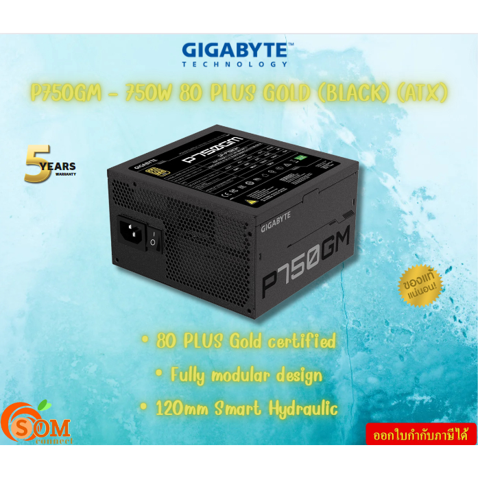 POWER SUPPLY (อุปกรณ์จ่ายไฟ) GIGABYTE P750GM - 750W 80 PLUS GOLD (BLACK) (ATX) (28200-P750G-2UKR) 5ปี