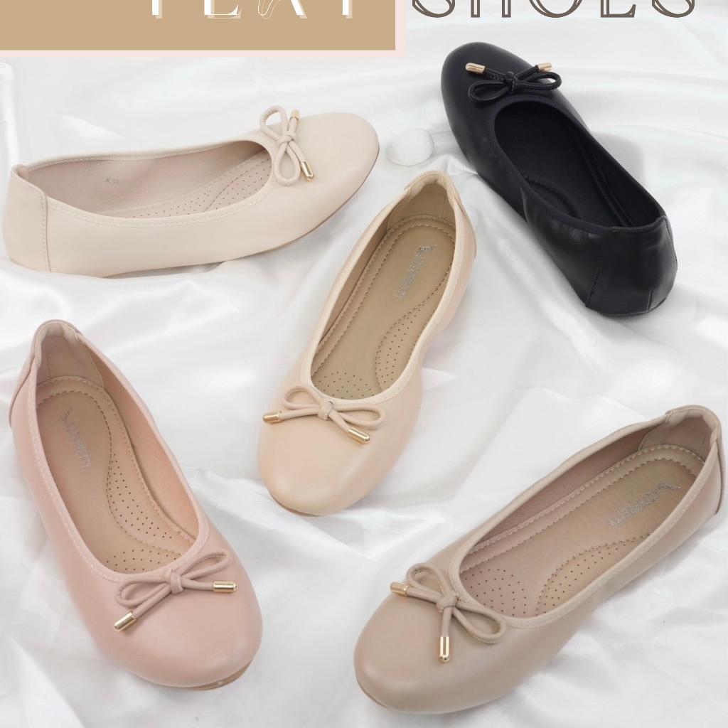 K3840 Flat shoes หน้าประดับโบว์ ไม่มีส้น พื้นยางกันลื่น