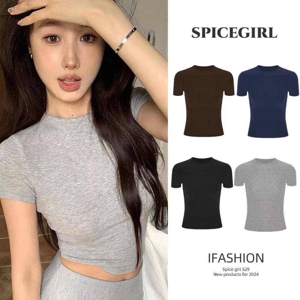 🔥Spice Girl🔥พร้อมส่งไทย เสื้อแขนสั้นคอกลม ผ้าฝ่ายคุณภาพสูง ดูแพง 4สี สไตล์เกาหลี แฟชั่น เสื้อยืด  เหมาะกับฤดูร้อน