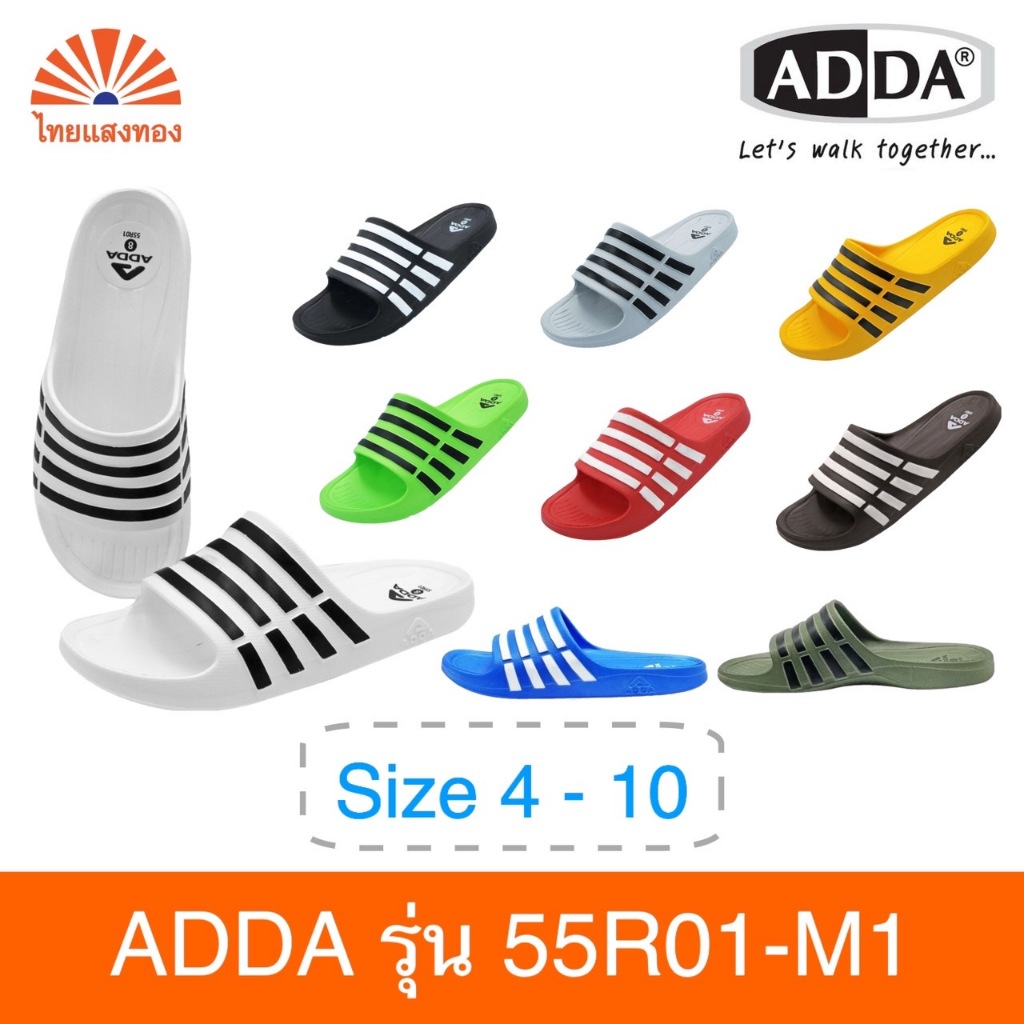 ADDA 55R01 รองเท้าแตะสวมใส่สบาย Unisex กันน้ำ ไซส์ US4-12 สีดำ/ขาว/เทา
