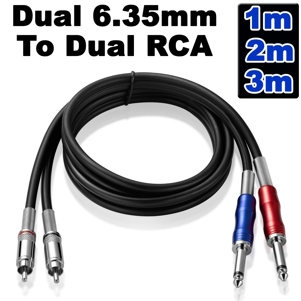 สาย 2RCA to Dual TS ( Dual RCA to 2x 6.35mm 1/4'' Mono TS Plug Audiophile Audio Cable ) for Mixer Amplifier 1m 2m 3m