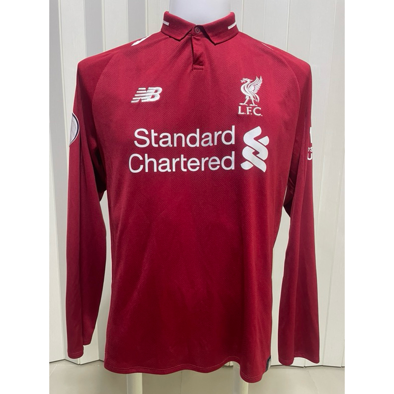 เสื้อลิเวอร์พูลแท้,Liverpool Home 2018/19ปีแชมป์UCL แขนยาว ชื่อเบอร์อาร์มแท้ สภาพ9/10 ไซส์M