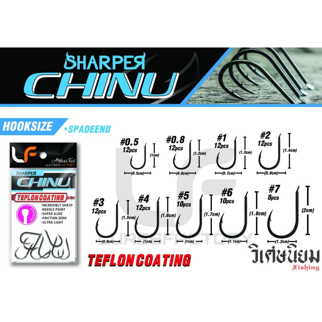 ตัวเบ็ด ชินุ (Chinu) ตูดแบน ยี่ห้อ LF รุ่น Shapper เคลือบเทปร่อน คม เบา ลื่น ก้านบาง สอยเย็บมดดีมาก