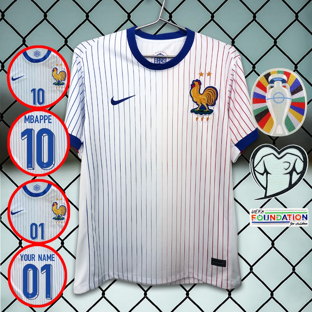 เสื้อฟุตบอลทีมชาติ ฝรั่งเศส /ขาว ยูโร2024 AA0132 เกรดแฟนบอล รับทำชื่อ-เบอร์ ไซส์ XS-4XL