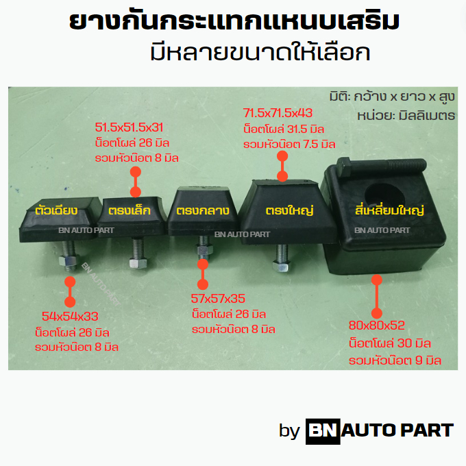 ยางกันกระแทกแหนบเสริม ยางรองปลายแหนบ มีหลายแบบให้เลือก พร้อมน๊อต ราคาต่อ 1 ตัว