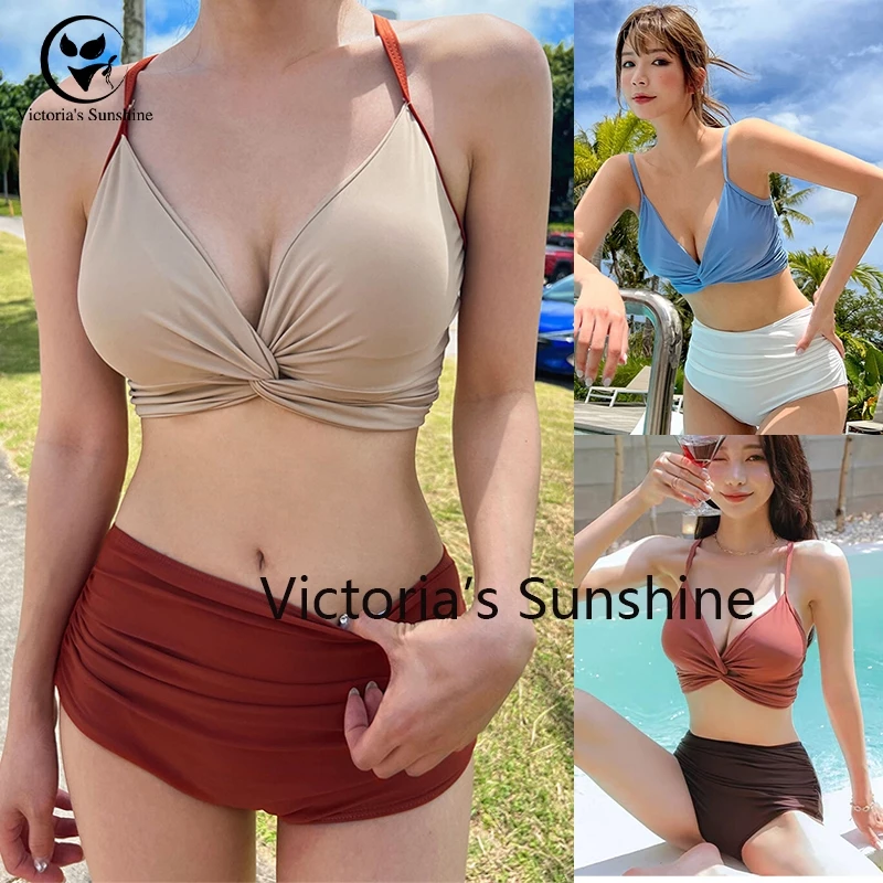 Victoria's Sunshine ชุดว่ายน้ำ เซ็ต2ชิ้น เอวสูง ชุดบิกินี่ สไตล์เซ็กซี่ ชายหาด ไลฟ์สดลด50%